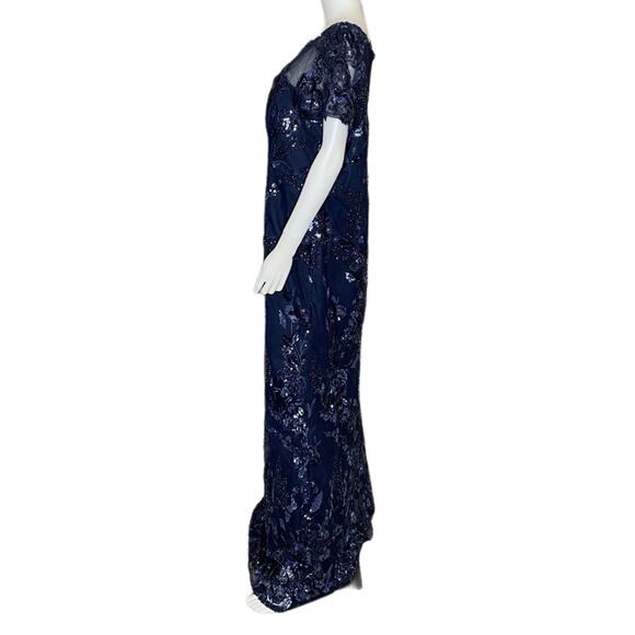 La Femme 29961 Mother of the Bride Navy Floral Sequin Gown Women’s Sz 16 - Picture 4 of 9